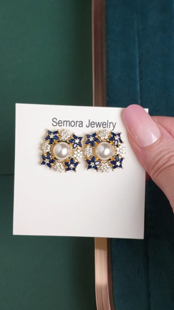 Blue And Gold Flower Studs